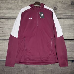Under Armour Storm Fleece Hoodie Men's Large Maroon White Sweatshirt Sweater NEW